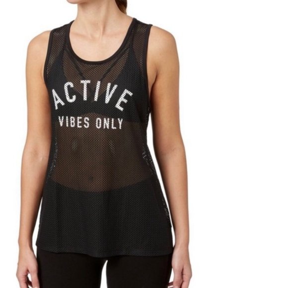 Reebok top Small Active Vibes Only unlined fishnet mesh tank graphic athetic - Picture 12 of 12